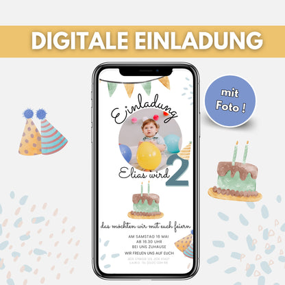 Personaliserte Digitale Einladung Kindergeburtstag mit Foto WhatsApp E-Card  1. Geburtstag  Geburtstagseinladung einfach zu versenden